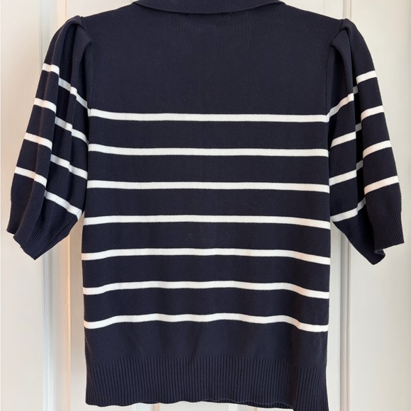 Navy and White Striped V-Neck Sweater by Free Assembly - Picture 4 of 10
